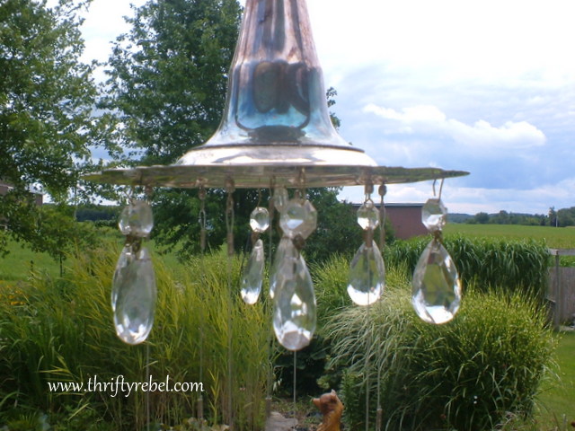 diy silver goblet wind chimes, crafts, outdoor living, repurposing upcycling, Close up of middle tier