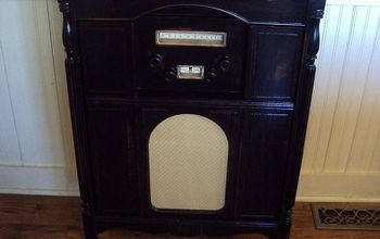 1930s Radio cabinet REPURPOSED to hold your bottles and stems.
