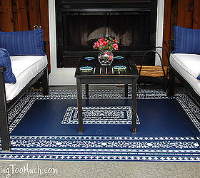 want to fancy up your outdoor space what about a stenciled rug on the concrete, concrete masonry, flooring, painting, Now I can just spray off my outdoor rug LOVE