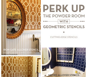 perk up a powder room using geometric stencils, bathroom ideas, home decor, painting, wall decor, Cutting Edge Stencils gathered the perfect stenciled room inspiration to help perk up your powder room