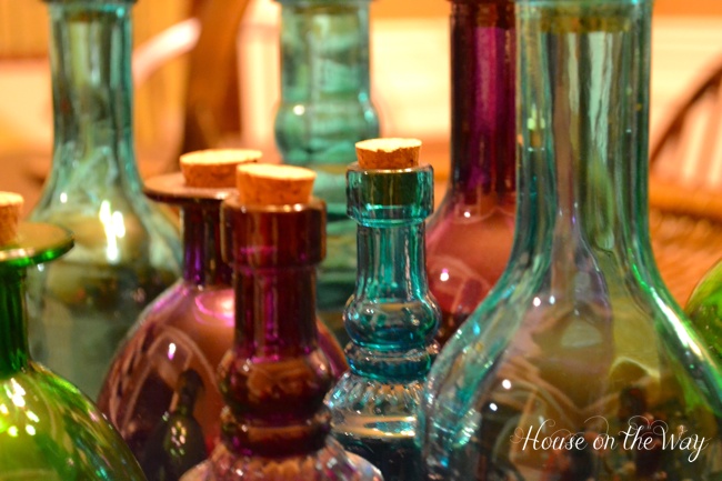 colored glass bottles in your home decor, home decor