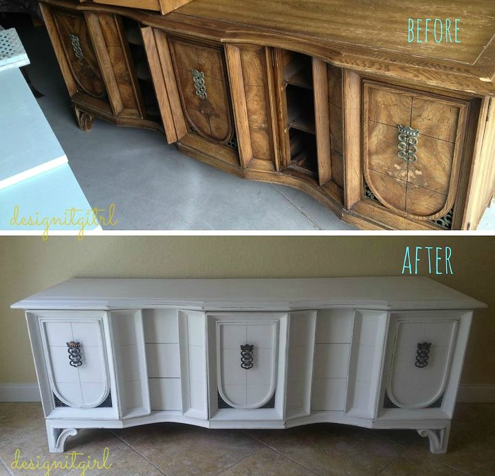refurbished sideboard before after, painted furniture, The bottom photo is in the clients home