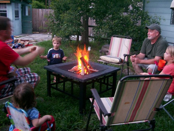 build your own fire pit, outdoor living, My family around the fire
