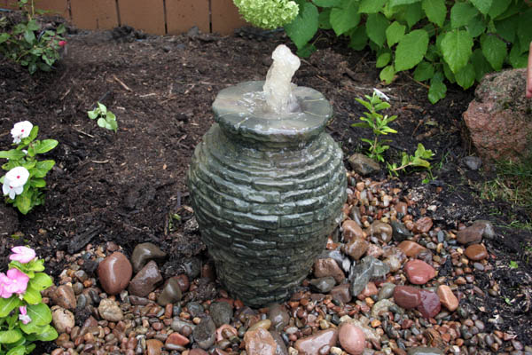 affordable diy fountains for your landscape, gardening, ponds water features, Mini stacked slate urn fountain