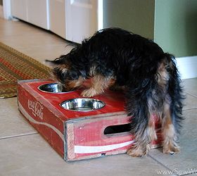 vintage coca cola crate turned dog bowl holder, pets animals, repurposing upcycling, Vintage Coca Cola Crate Turned Dog Bowl Holder