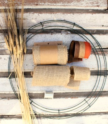 how to make a burlap wreath with step by step bow making directions, crafts, seasonal holiday decor, wreaths, Gather your supplies one wire form 2 rolls of burlap ribbon 3 yards of wired ribbon 12 of 2 burlap ribbon bundle of wheat wire