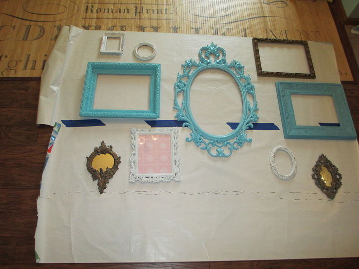 easy photo frame gallery wall tutorial, home decor, wall decor, Frames laid out on wrapping paper
