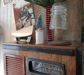 adding some vintage finds into my christmas decorating, christmas decorations, repurposing upcycling, seasonal holiday decor, A vintage radio and some fun old odds and ends along with an iron to hold a picture of my kids