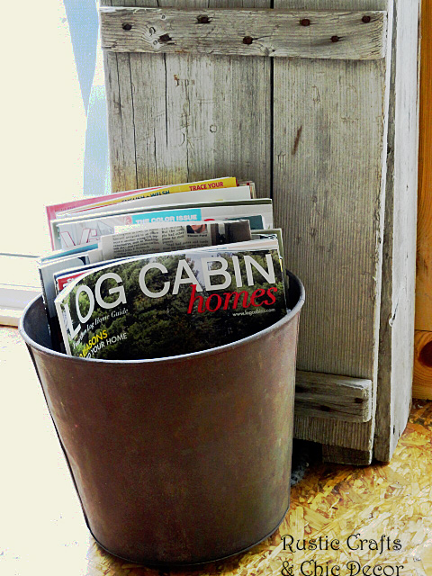 how we blended his rustic and her chic in our cabin decor, home decor, repurposing upcycling, I like distressed wood boxes and rusty buckets and use them to ORGANIZE