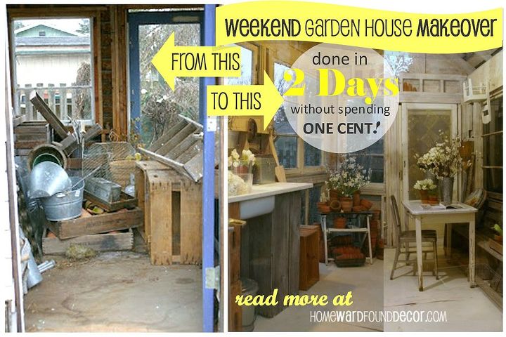 garden house makeover two days no cost, diy, gardening, outdoor living, i turned this forgotten forlorn storage space into a charming studio space in two days