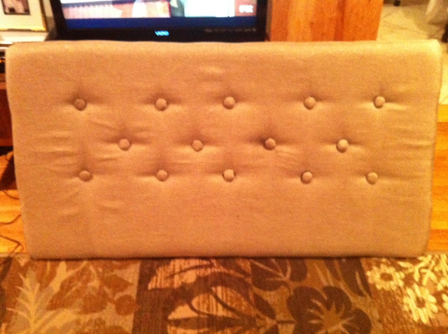 stylish tufted headboard on the cheap tutorial, bedroom ideas, diy, reupholster, The last few steps are cutting with your circular saw and securing with your drill gun the 2x4 to the back of your Headboard I did not take photos unfortunately Its a lot of measuring based on how high your bed rises But afte