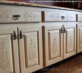 fab diy furniture stenciling ideas with royal design studio stencils, painted furniture, Try stencil embossing applying plaster through a single layer stencil to create a carved effect on cabinet doors and drawers