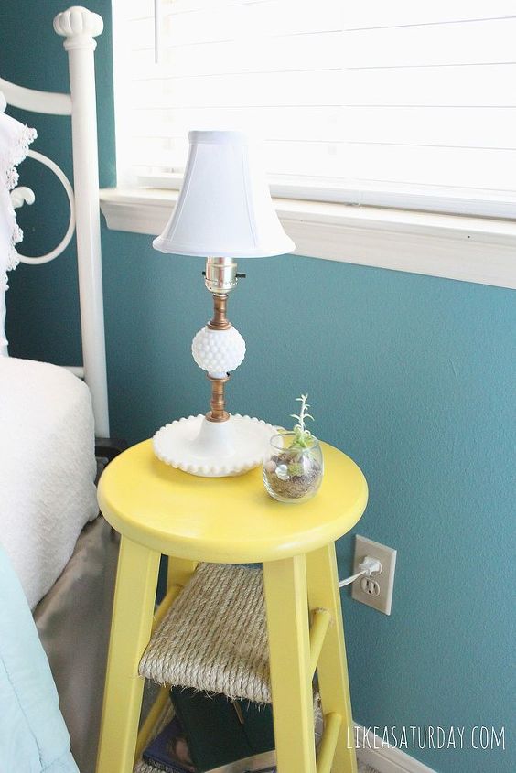 side table repurposed from barstool, bedroom ideas, home decor, painted furniture, repurposing upcycling, This little table is the perfect place to keep your phone watch and a book or two