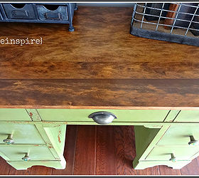 refinished small antique desk, painted furniture, The first thing I always do is decide if the top can be restored So many of these pieces have such lovely wood and in this case very unique I loved the grain so sanded it all down stained it and gave it a few coats of poly