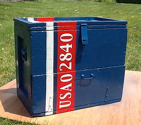 toolbox turned nightstand, bedroom ideas, home decor, painted furniture, The red white and blue with zip code monogram will work perfectly in the map bedroom I m putting together I can t wait to reveal it finished next week