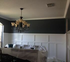 to update a boring dinning room, living room ideas, paint colors, painting, wall decor, Used charcoal color paint to complement the white wainscoat