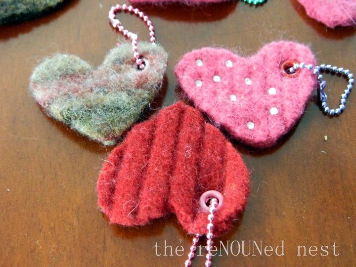 felted wool heart backpack dangles and keychains, crafts