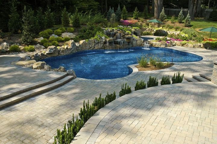 can a backyard oasis be beautiful both day and night, decks, outdoor living, patio, pool designs, spas, Waterfall Hides Pool Equipment