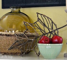 home fall tour, crafts, repurposing upcycling, seasonal holiday decor, My Fall mantel this year is simple with natural elements and a pop of color from the bowl of red apples