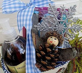 diy gifts for gardeners, container gardening, crafts, gardening, Hand footcare items in a pretty little planter with a fairy on top