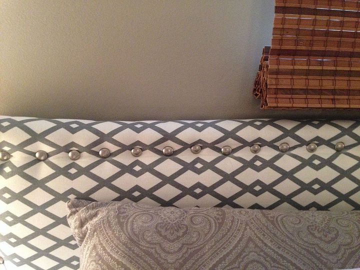 diy headboard from hollow core door total cost 40, bedroom ideas, diy, home decor, painted furniture, Finished with tacks covering all staples I used the large tacks instead of small ones Much easier to cover staples and work with