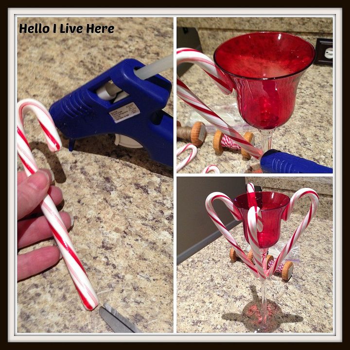 diy candy cane candle, crafts, seasonal holiday decor, Gluing on the Candy Canes
