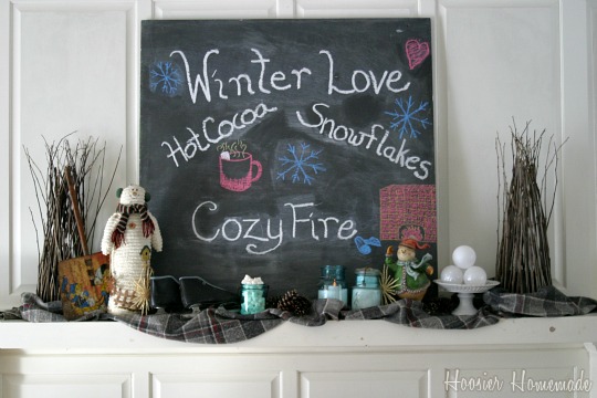 decorating your mantel for winter, chalkboard paint, crafts, mason jars, seasonal holiday decor, This Mantel is full of what we love about Winter