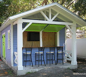 custom snack shack shed, doors, outdoor living, Custom snack bar with awning shutter open to bar area with TV