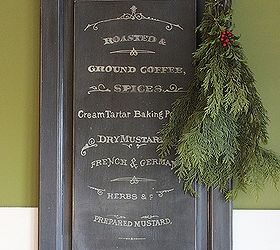 new coffee sign from an old cabinet door, chalkboard paint, crafts, repurposing upcycling, or at this time of year some Christmas greenery