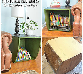 potato bin end tables, diy, home decor, how to, living room ideas, painted furniture, repurposing upcycling, Before After