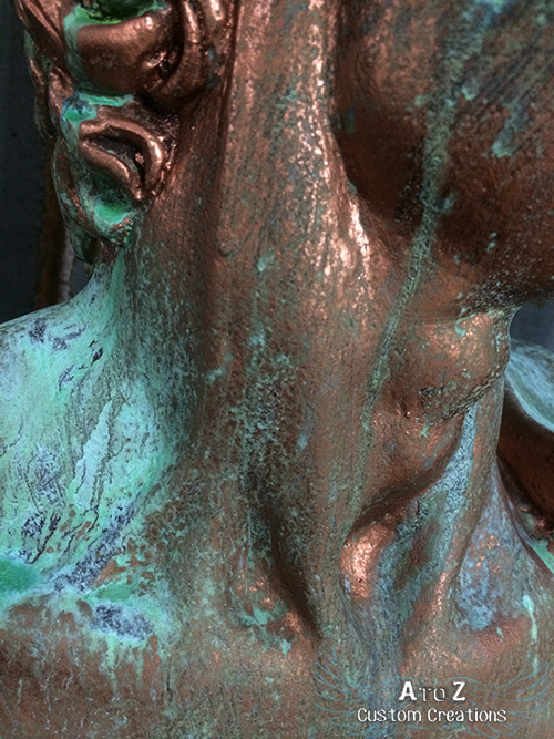 transforming a plaster bust with copper verdigris, painting, repurposing upcycling