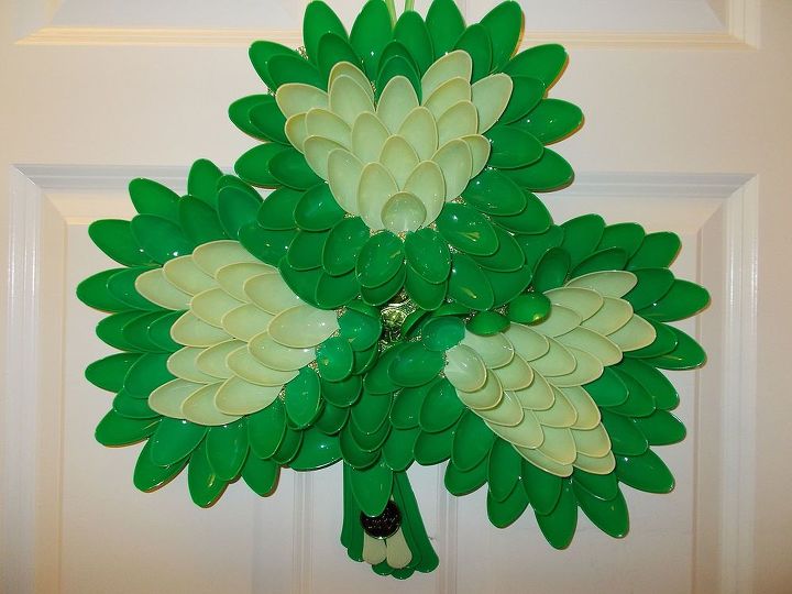 this is a shamrock i made my mother for st patrick s day it is covered with, crafts, seasonal holiday decor, Spoon covered Shamrock