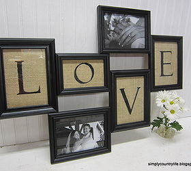turn thrift store frames and burlap into collage wall art, crafts, home decor, repurposing upcycling, everything assembled back together with pictures added