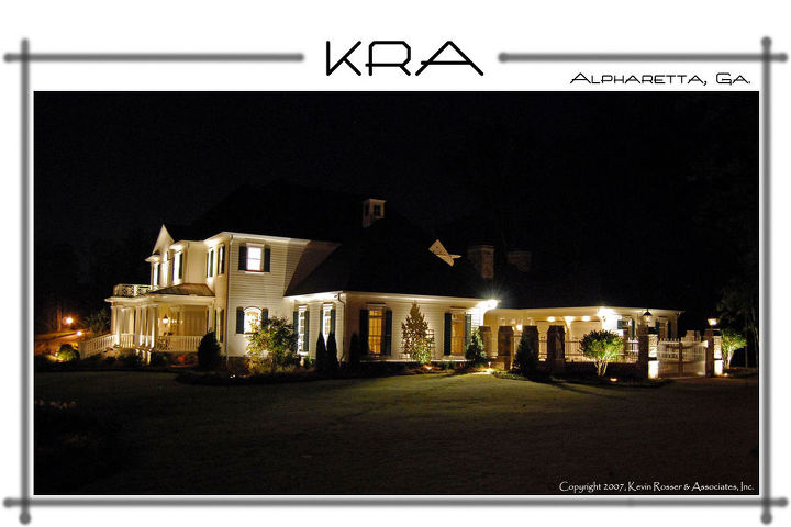 this is a custom home i designed and built in milton ga inspired by thomas, Night lighting of the front and motor court