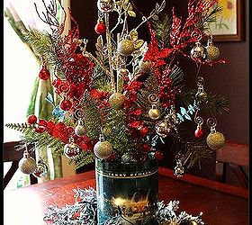 boy scout tin can table center piece, christmas decorations, seasonal holiday decor, Boy Scout Tin Can Table Center Piece for Christmas