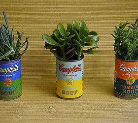 soup can planters, gardening, repurposing upcycling, succulents, I purchased a few succulents from Home Depot and replanted them in each can
