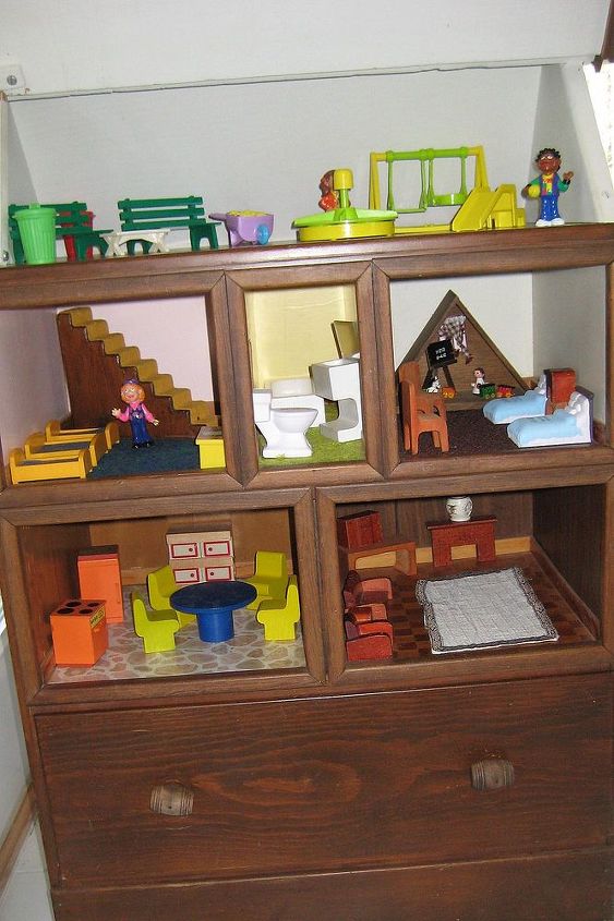 doll house created from chest of drawers, Rooms with drawer below for storage