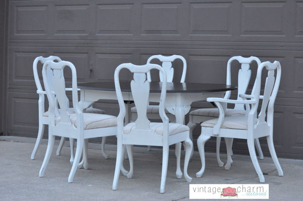 shabby chic white dining table chairs, painted furniture, shabby chic, American Paint Navajo White and General Finishes Java Gel Paint