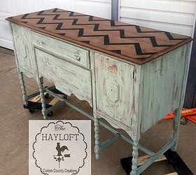 chevron stained buffet with the cutest burlap bow pulls, painted furniture