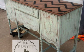 Chevron Stained Buffet With the Cutest Burlap Bow Pulls