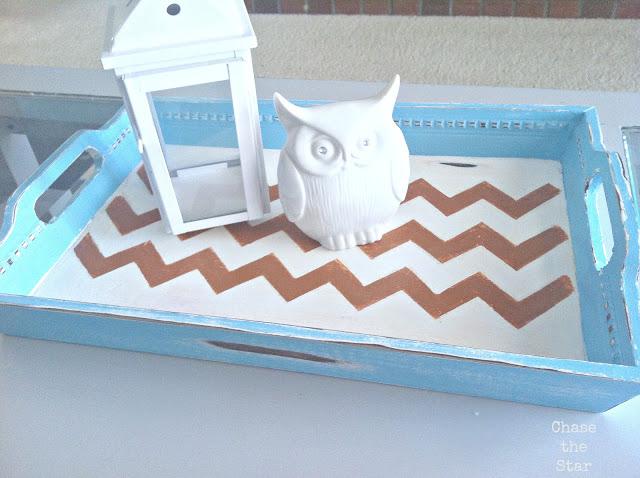 diy stencil projects, Chase the Star blog created this stunning tray using our small Chevron stencil