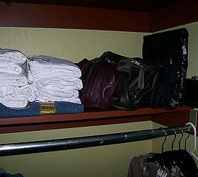 make the most out of a small closet, cleaning tips, closet, urban living, Extra shelving comes in handy for extra clothes purses jewelry bags and other essentials