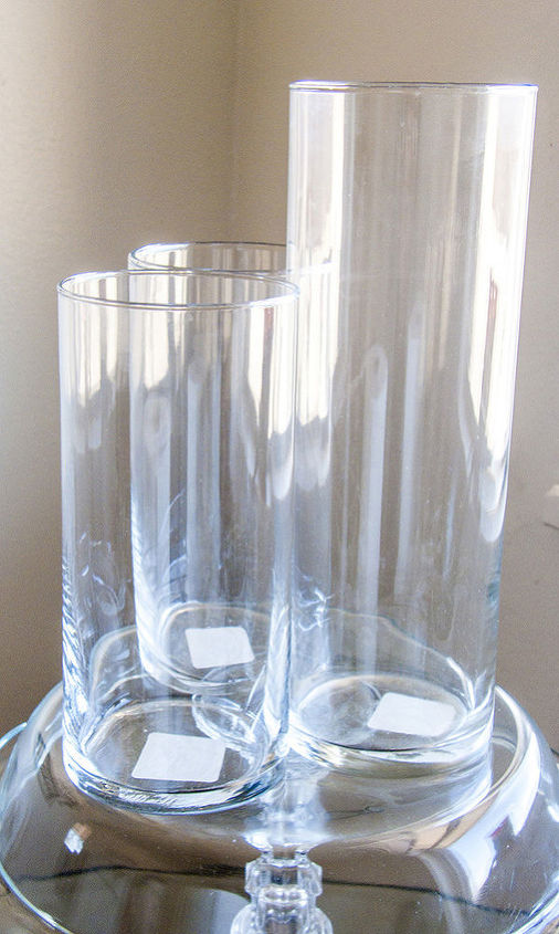 scrap paper luminaries, crafts, home decor, repurposing upcycling, Start with three inexpensive cylindrical vases from the discount store I got mine at Wal mart