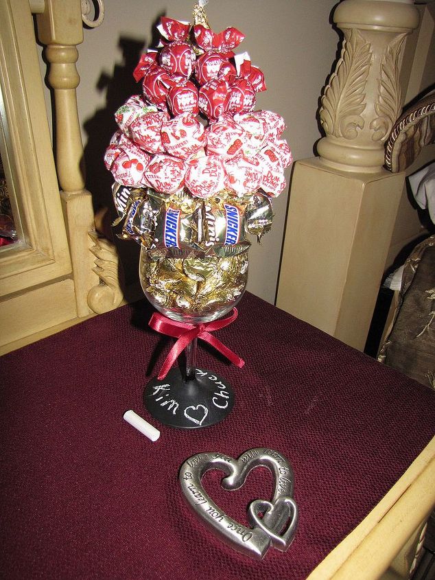 wine glass turned chalk board paint candy bouquet, chalkboard paint, crafts, repurposing upcycling, I did this one for a couple for their anniversary They stayed at my Bed Breakfast