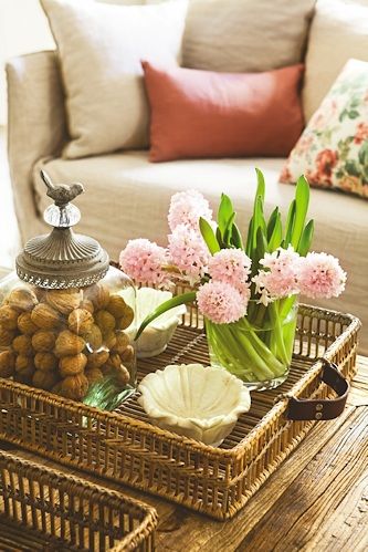 ottoman coffee table trays and styling videos and tutorial, home decor, living room ideas, painted furniture, Knowing the right elements texture and heights will give you a perfect decorative tray every time