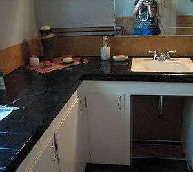 the master bathroom, bathroom ideas, countertops, flooring, painting, tile flooring, tiling, Finished Counter Top Black marble faux finish done with high gloss epoxy