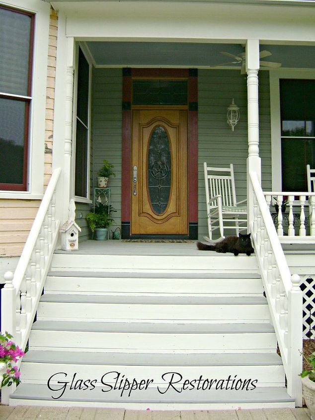 front porch transformation, curb appeal, painting, porches, She s Welcoming now and Spook even enjoys his new space as well