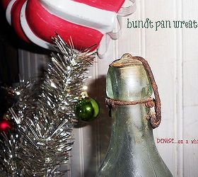 bundt pan candy cane wreath, christmas decorations, crafts, repurposing upcycling, seasonal holiday decor, wreaths, Bbundt pan wreath paired with a silver tree branch and some vintage glass
