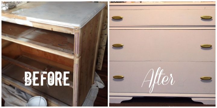 a perfectly pink dresser for baby girl nursery, bedroom ideas, chalk paint, painted furniture, The before and after