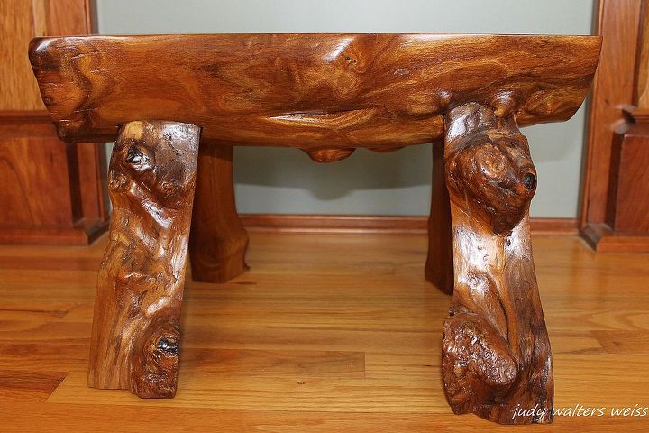 when mother nature brings down your tree make a bench, diy, painted furniture, woodworking projects, Chisels were used to inset the legs